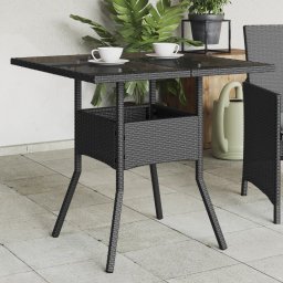Gossi masa gradina cu blat din sticla, negru, 80x80x75 cm, poliratan