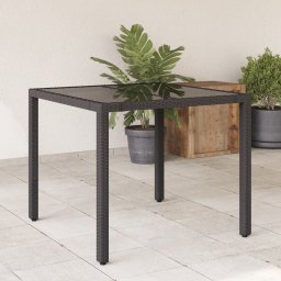 Gossi masa gradina cu blat din sticla, negru, 90x90x75 cm, poliratan