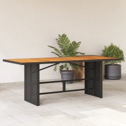 Gossi masa gradina, blat din lemn acacia negru 190x80x75 cm poliratan