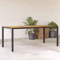 Gossi masa gradina, blat din lemn acacia negru 190x90x75 cm poliratan