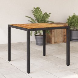 Gossi masa gradina, blat din lemn acacia, negru 90x90x75 cm poliratan