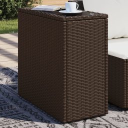 Gossi masa laterala gradina, blat sticla, maro 58x27,5x55cm poliratan