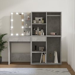 Gossi masa toaleta cu led/2 dulapuri, gri concret, lemn prelucrat