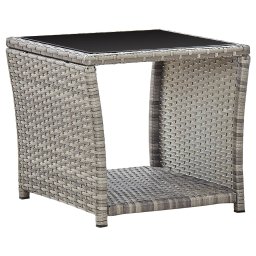 Gossi masuta de cafea, gri, 45 x 45 x 40 cm, poliratan si sticla