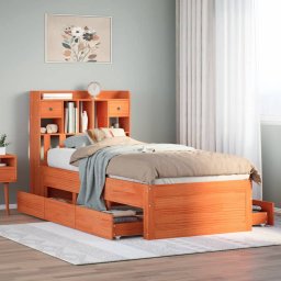 Gossi pat biblioteca fara saltea maro ceruit 75x190 cm lemn masiv pin