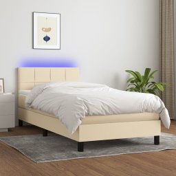 Gossi pat cu arcuri, saltea si led, crem, 100x200 cm, textil