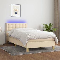 Gossi pat cu arcuri, saltea si led, crem, 100x200 cm, textil