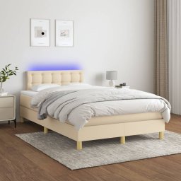 Gossi pat cu arcuri, saltea si led, crem, 120x200 cm, textil