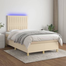 Gossi pat cu arcuri, saltea si led, crem, 120x200 cm, textil