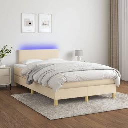 Gossi pat cu arcuri, saltea si led, crem, 120x200 cm, textil