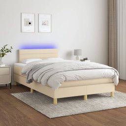 Gossi pat cu arcuri, saltea si led, crem, 120x200 cm, textil