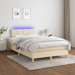 Gossi pat cu arcuri, saltea si led, crem, 120x200 cm, textil
