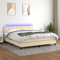 Gossi pat cu arcuri, saltea si led, crem, 160x200 cm, textil