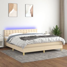 Gossi pat cu arcuri, saltea si led, crem, 160x200 cm, textil