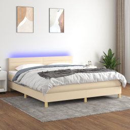 Gossi pat cu arcuri, saltea si led, crem, 160x200 cm, textil