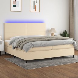 Gossi pat cu arcuri, saltea si led, crem, 200x200 cm, textil
