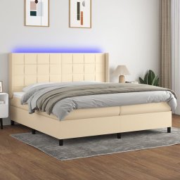 Gossi pat cu arcuri, saltea si led, crem, 200x200 cm, textil