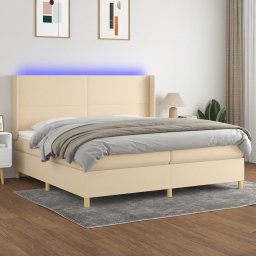 Gossi pat cu arcuri, saltea si led, crem, 200x200 cm, textil