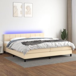 Gossi pat cu arcuri, saltea si led, crem, 200x200 cm, textil