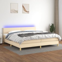 Gossi pat cu arcuri, saltea si led, crem, 200x200 cm, textil