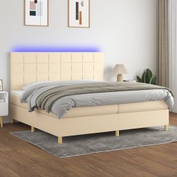 Gossi pat cu arcuri, saltea si led, crem, 200x200 cm, textil