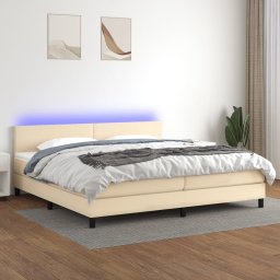 Gossi pat cu arcuri, saltea si led, crem, 200x200 cm, textil