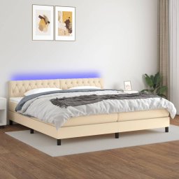 Gossi pat cu arcuri, saltea si led, crem, 200x200 cm, textil