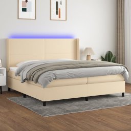 Gossi pat cu arcuri, saltea si led, crem, 200x200 cm, textil