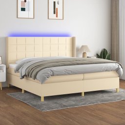 Gossi pat cu arcuri, saltea si led, crem, 200x200 cm, textil