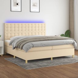 Gossi pat cu arcuri, saltea si led, crem, 200x200 cm, textil