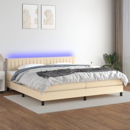 Gossi pat cu arcuri, saltea si led, crem, 200x200 cm, textil