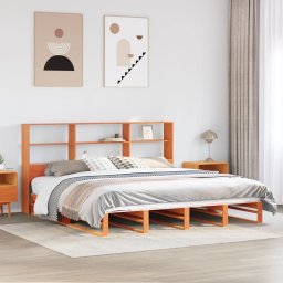 Gossi pat cu biblioteca fara saltea maro ceruit 180x200 cm lemn masiv