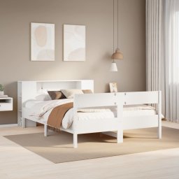 Gossi pat cu biblioteca fara saltea, alb, 150x200 cm, lemn masiv pin