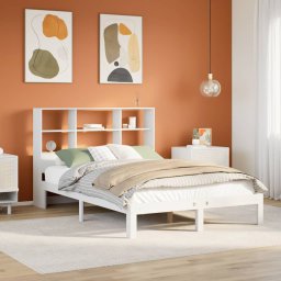 Gossi pat cu biblioteca fara saltea, alb, 160x200 cm, lemn masiv pin