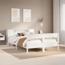 Gossi pat cu biblioteca fara saltea, alb, 160x200 cm, lemn masiv pin