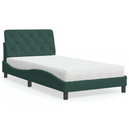 Gossi pat cu saltea, verde inchis, 100x200 cm, catifea