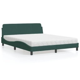 Gossi pat cu saltea, verde inchis, 160x200 cm, catifea