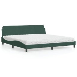 Gossi pat cu saltea, verde inchis, 200x200 cm, catifea