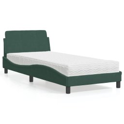 Gossi pat cu saltea, verde inchis, 80x200 cm, catifea