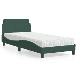 Gossi pat cu saltea, verde inchis, 90x190 cm, catifea