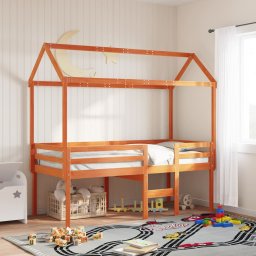 Gossi pat inalt de dormitor, maro ceruit, 90x200cm, lemn masiv de pin