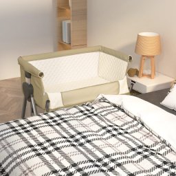Gossi pat pentru copii cu saltea, gri taupe, panza textil