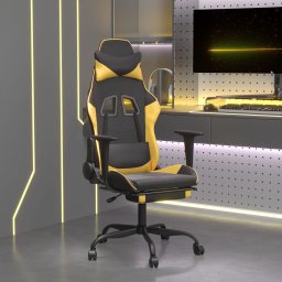 Gossi scaun de gaming cu suport picioare negru/auriu, piele ecologica
