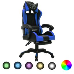 Gossi scaun de jocuri cu led rgb, albastru si negru, piele ecologica