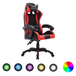 Gossi scaun de jocuri cu led rgb, rosu si negru, piele ecologica