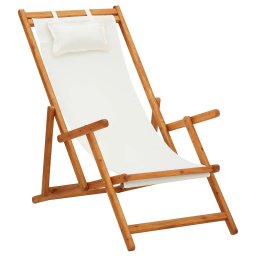 Gossi scaun de plaja pliabil, crem, lemn masiv de eucalipt, textil