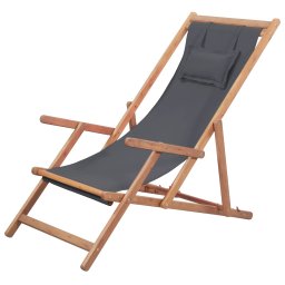 Gossi scaun de plaja pliabil, gri, textil si cadru din lemn