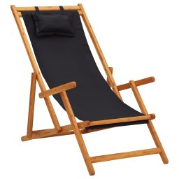 Gossi scaun de plaja pliabil, negru, lemn masiv de eucalipt, textil