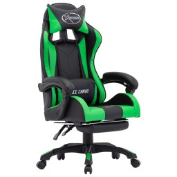 Gossi scaun de racing cu suport picioare verde/negru piele ecologica
