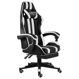 Gossi scaun de racing cu suport picioare, negru/alb, piele ecologica